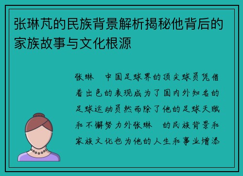 张琳芃的民族背景解析揭秘他背后的家族故事与文化根源
